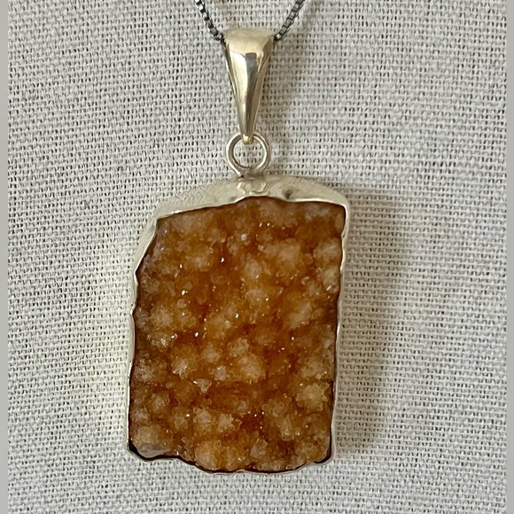 Jewelry - Citrine Druzy and Sterling Silver Pendant